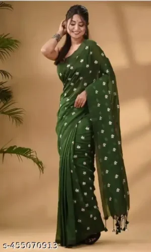 Pavalamalli or Siuli khadi cotton embroidery Sarees