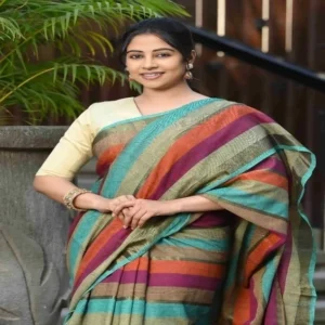 Multi color stripes khadi cotton sarees