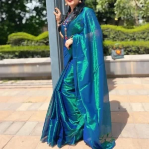 Peacock color Khadi Tissue Sarees